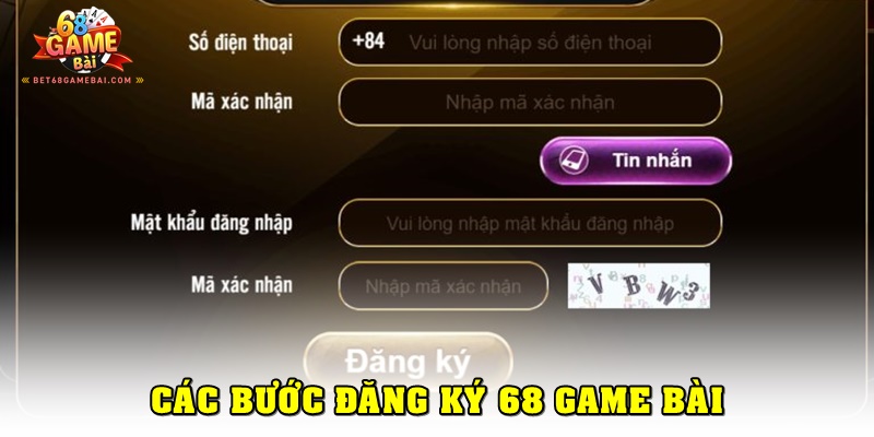 Điền các thông tin khi đăng ký 68 Game Bài