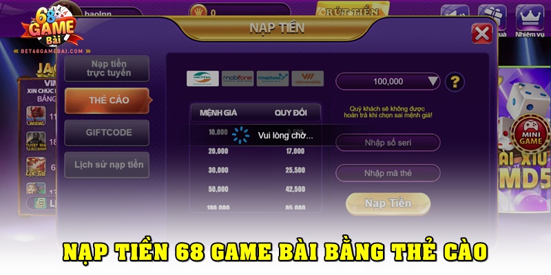 Nhập các thông tin của thẻ cào để nạp tiền vào cổng game